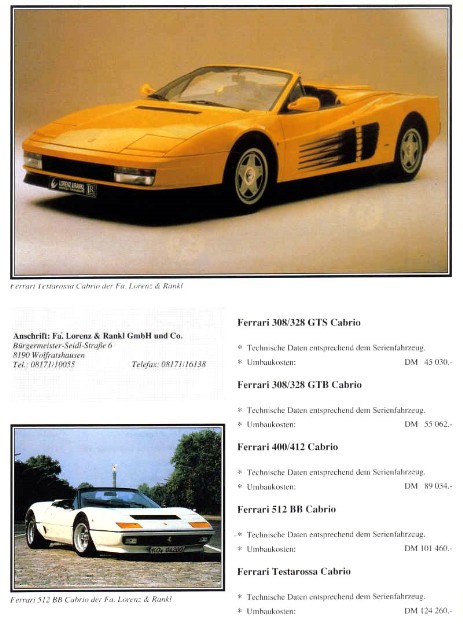 Lorenz & Rankl Prospekt Ferrari Cabrio Umbau